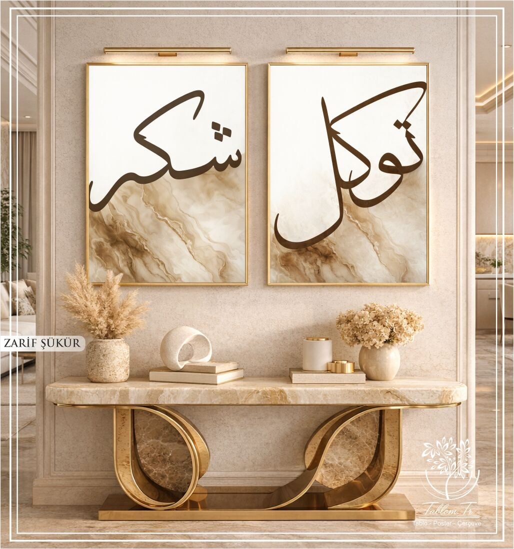 Dijital Baskılı Metal Çerçeveli Camlı İkili Dekoratif Tablo - Zarif Şükür