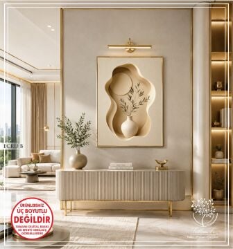 Dijital Baskılı Metal Çerçeveli Camlı Tekli Tablo - Ecru B