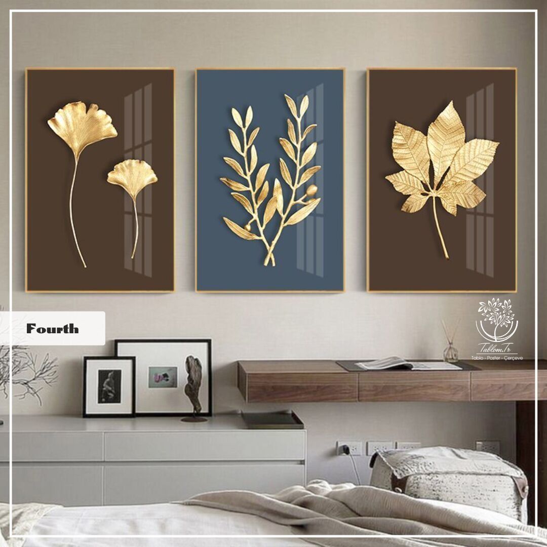 Fourth Üçlü Tablo Gold - 70x100 CM