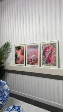 Dijital Baskılı Metal Çerçeveli Camlı 3'lü Dekoratif Tablo - Pembe Aura