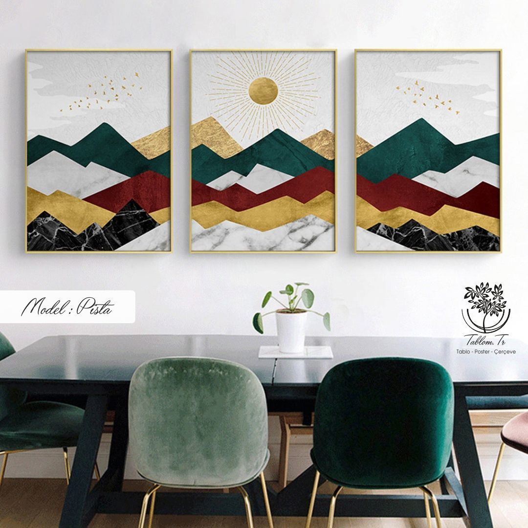 Pista Üçlü Tablo Gümüş - 40x50 CM