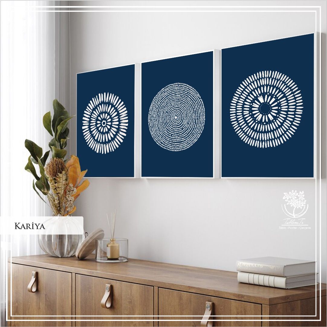 Metal Çerçeveli Camlı Kariya 3'LÜ Minimalist Çizgisel Tablo Seti