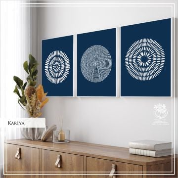 Metal Çerçeveli Camlı Kariya 3'LÜ Minimalist Çizgisel Tablo Seti