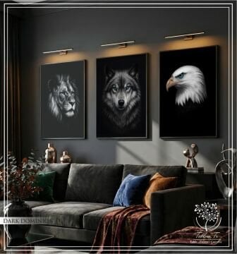 Dijital Baskılı Metal Çerçeveli Camlı Üçlü Dekoratif Tablo - Dark Dominion