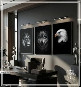 Dijital Baskılı Metal Çerçeveli Camlı Üçlü Dekoratif Tablo - Dark Dominion