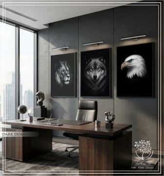 Dijital Baskılı Metal Çerçeveli Camlı Üçlü Dekoratif Tablo - Dark Dominion