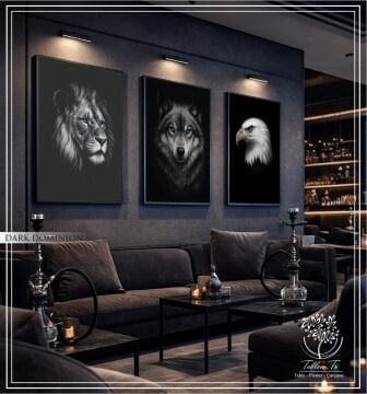 Dijital Baskılı Metal Çerçeveli Camlı Üçlü Dekoratif Tablo - Dark Dominion