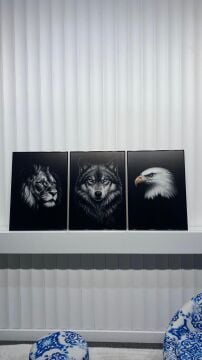 Dijital Baskılı Metal Çerçeveli Camlı Üçlü Dekoratif Tablo - Dark Dominion