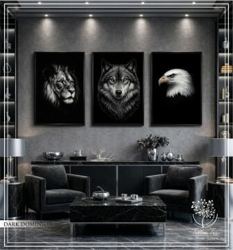 Dijital Baskılı Metal Çerçeveli Camlı Üçlü Dekoratif Tablo - Dark Dominion