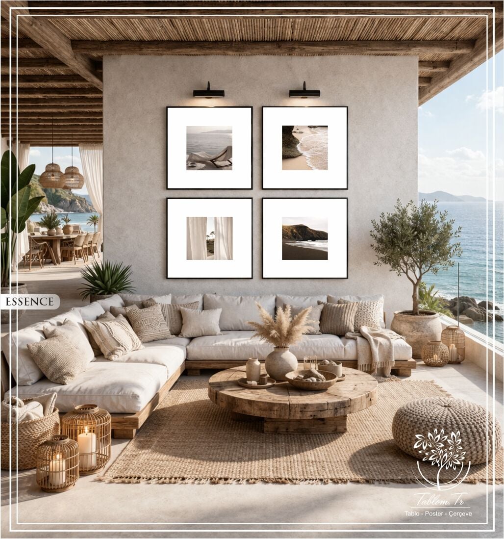 Metal Çerçeveli Camlı 4'lü Dekoratif Tablo Seti - Essence