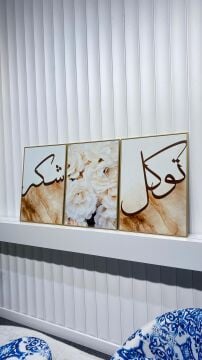 Dijital Baskılı Metal Çerçeveli Camlı Üçlü Dekoratif Tablo - Zarif Şükür