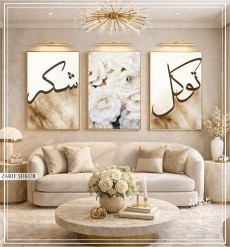 Dijital Baskılı Metal Çerçeveli Camlı Üçlü Dekoratif Tablo - Zarif Şükür