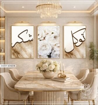 Dijital Baskılı Metal Çerçeveli Camlı Üçlü Dekoratif Tablo - Zarif Şükür