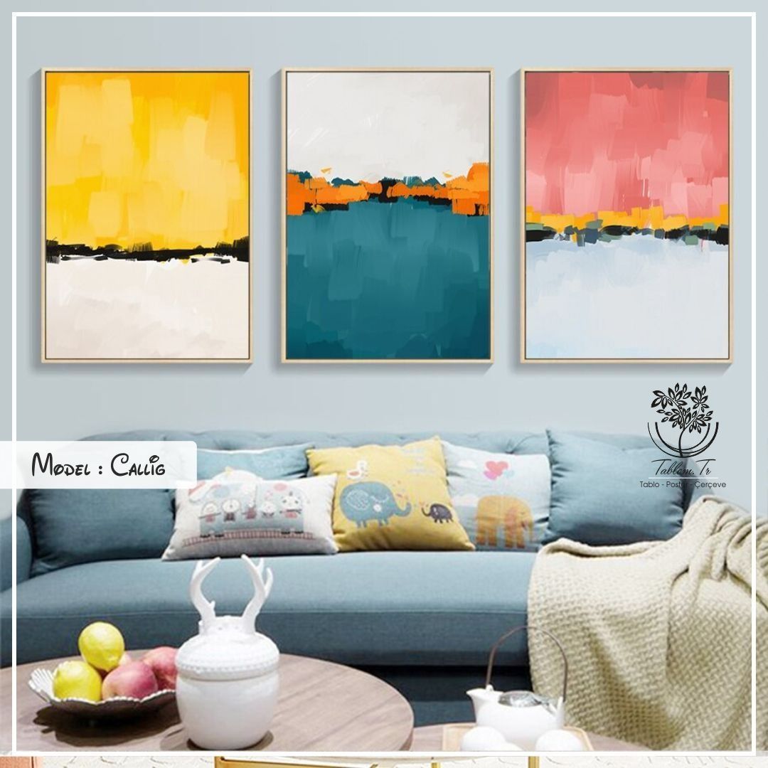 Callig Üçlü Tablo Gümüş - 70x100 CM