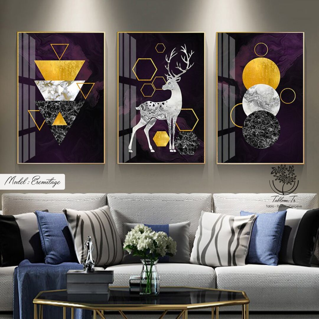 Eremitage Üçlü Tablo Gold - 50x70 CM