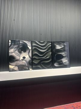Dijital Baskılı Metal Çerçeveli Camlı 3'lü Dekoratif Tablo - Siyah Akor