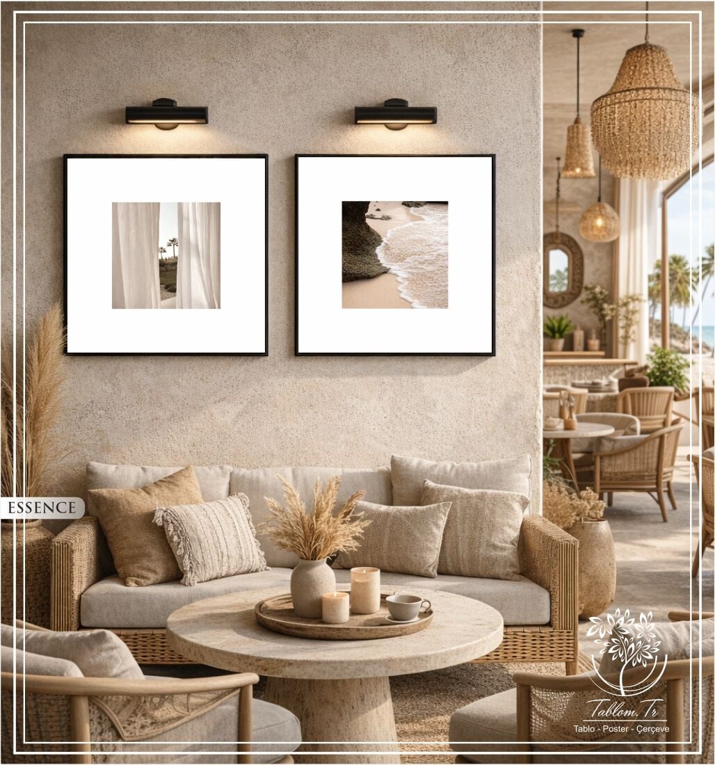 Metal Çerçeveli Gercek Camlı 2'li Tablo - Essence