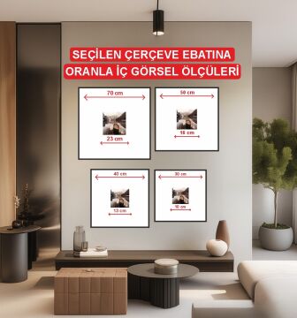 Metal Çerçeveli Camlı 4'lü Dekoratif Tablo Seti - Sakin Vadi