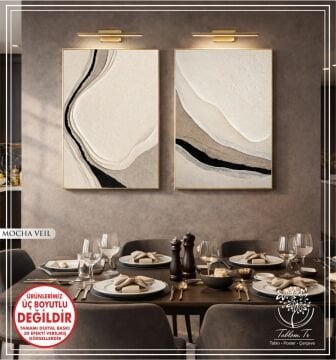 Dijital Baskılı Metal Çerçeveli Camlı İkili Dekoratif Tablo - Mocha Veil