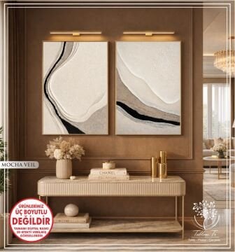 Dijital Baskılı Metal Çerçeveli Camlı İkili Dekoratif Tablo - Mocha Veil