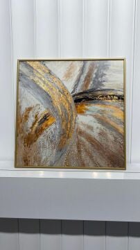 Metal Çerçeveli Gercek Camlı tekli Tablo - Golden flow