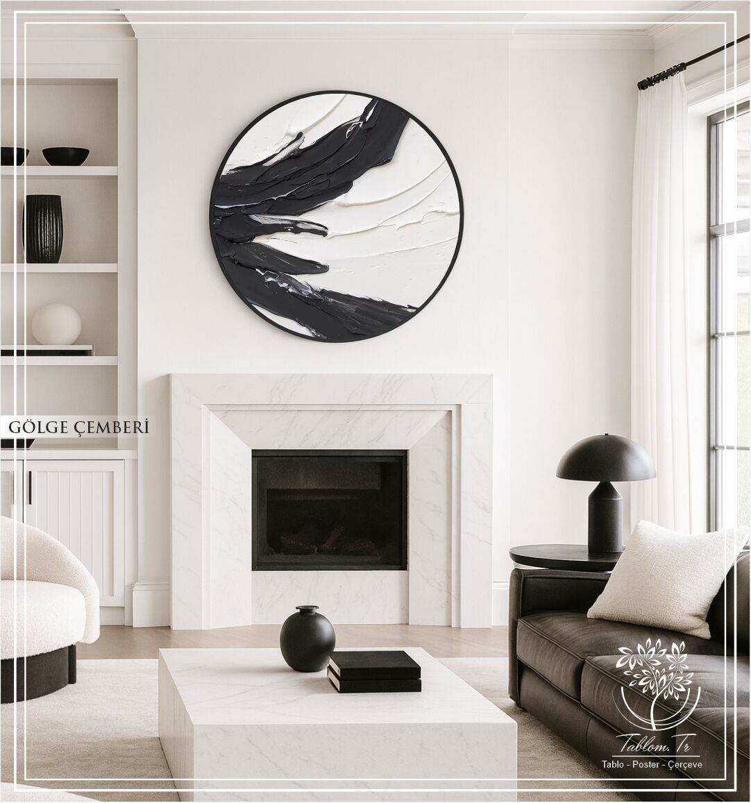 Dijital Baskılı Metal Çerçeveli Camlı Yuvarlak Dekoratif Tablo - Gölge ÇemberiA
