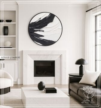 Dijital Baskılı Metal Çerçeveli Camlı Yuvarlak Dekoratif Tablo - Gölge ÇemberiA