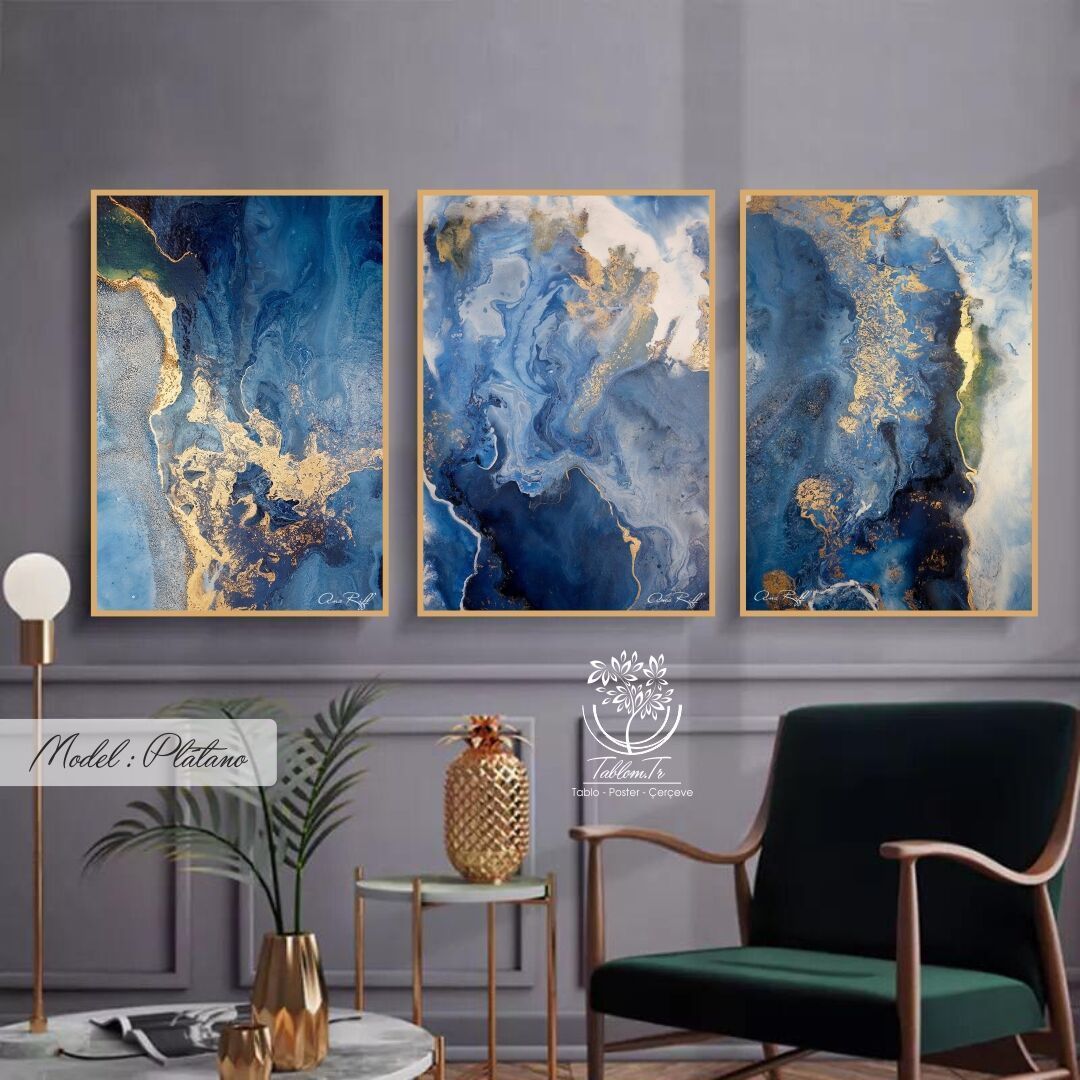 Platano Üçlü Tablo Gümüş - 50x70 CM