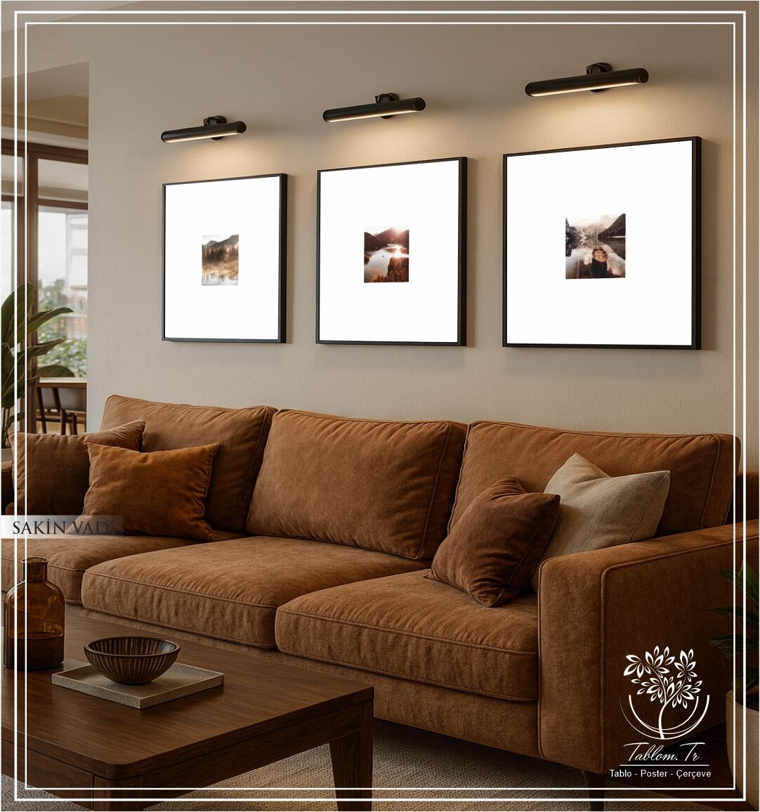 Metal Çerçeveli Camlı 3'lü Dekoratif Tablo Seti - Sakin Vadi