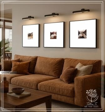 Metal Çerçeveli Camlı 3'lü Dekoratif Tablo Seti - Sakin Vadi