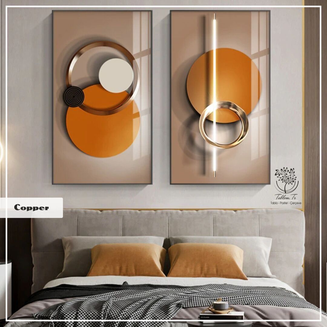 Copper İkili Tablo Gümüş - 50x70 CM