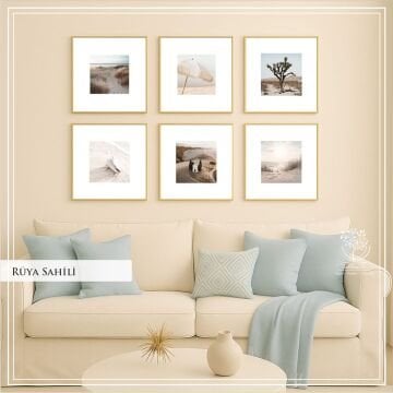Metal Çerçeveli Camlı 6'Li Dekoratif Tablo Seti - Rüya Sahili