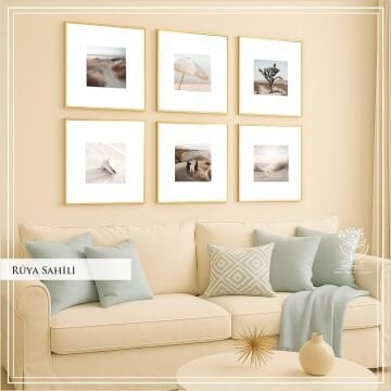 Metal Çerçeveli Camlı 6'Li Dekoratif Tablo Seti - Rüya Sahili
