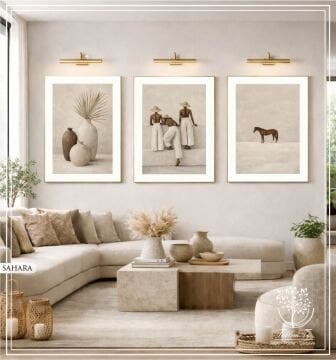 Dijital Baskılı Metal Çerçeveli Camlı Üçlü Dekoratif Tablo - Sahara