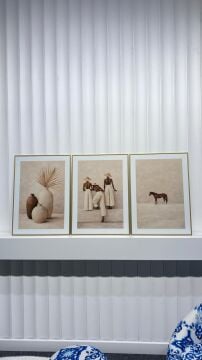 Dijital Baskılı Metal Çerçeveli Camlı Üçlü Dekoratif Tablo - Sahara