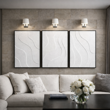 Metal Çerçeveli 3 Boyutlu Dokulu Üçlü Tablo - Dalga İzleri