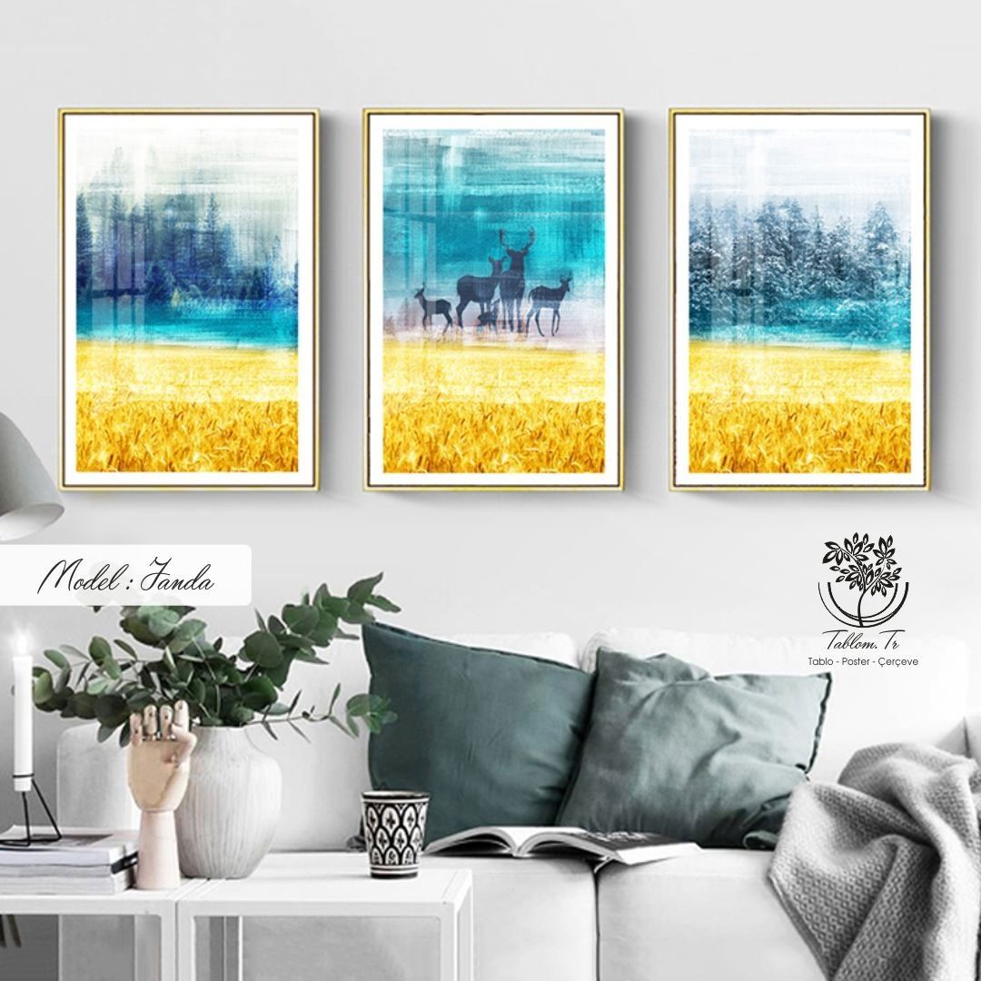 Janda Üçlü Tablo Siyah - 70x100 CM