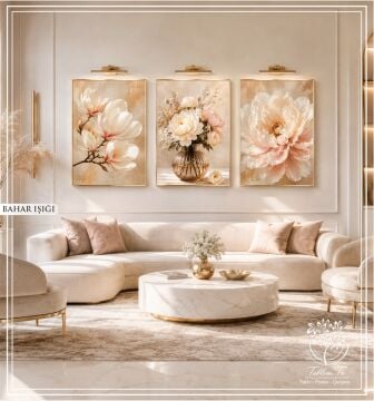 Dijital Baskılı Metal Çerçeveli Camlı Üçlü Dekoratif Tablo - Bahar Işığı