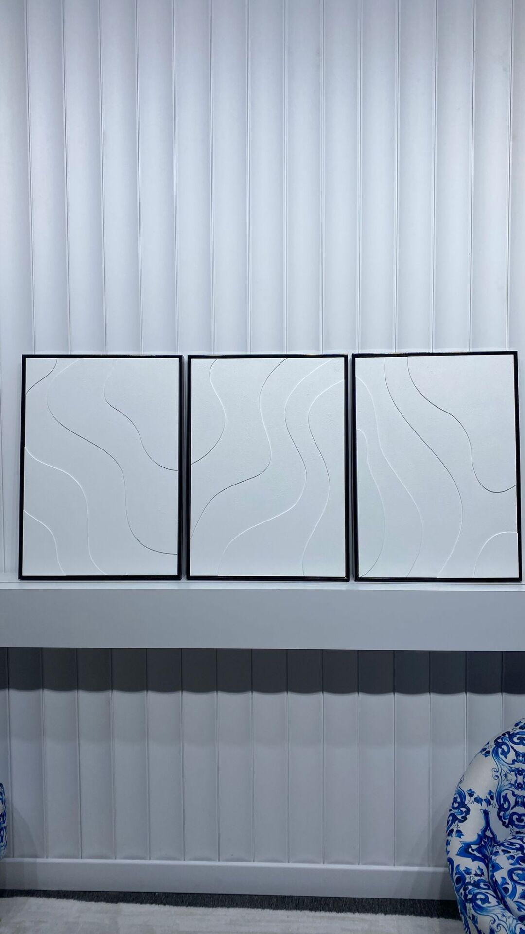 Metal Çerçeveli 3 Boyutlu Dokulu Üçlü Tablo - Dalga İzleri