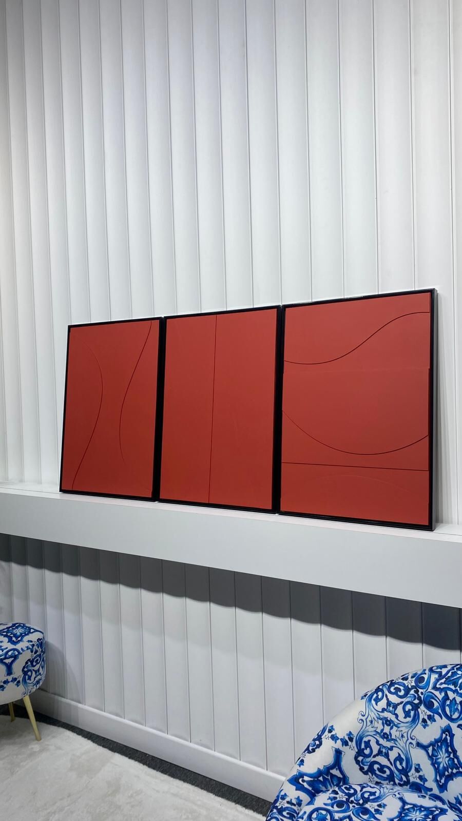 Metal Çerçeveli 3 Boyutlu Dokulu Üçlü Tablo - Sade Mimari