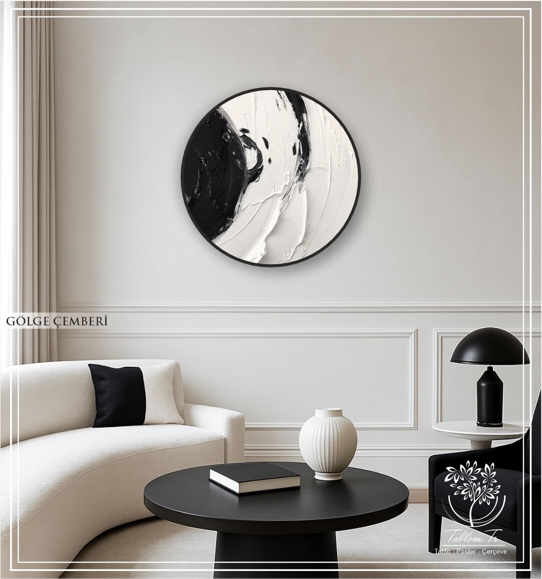 Dijital Baskılı Metal Çerçeveli Camlı Yuvarlak Dekoratif Tablo - Gölge ÇemberiB