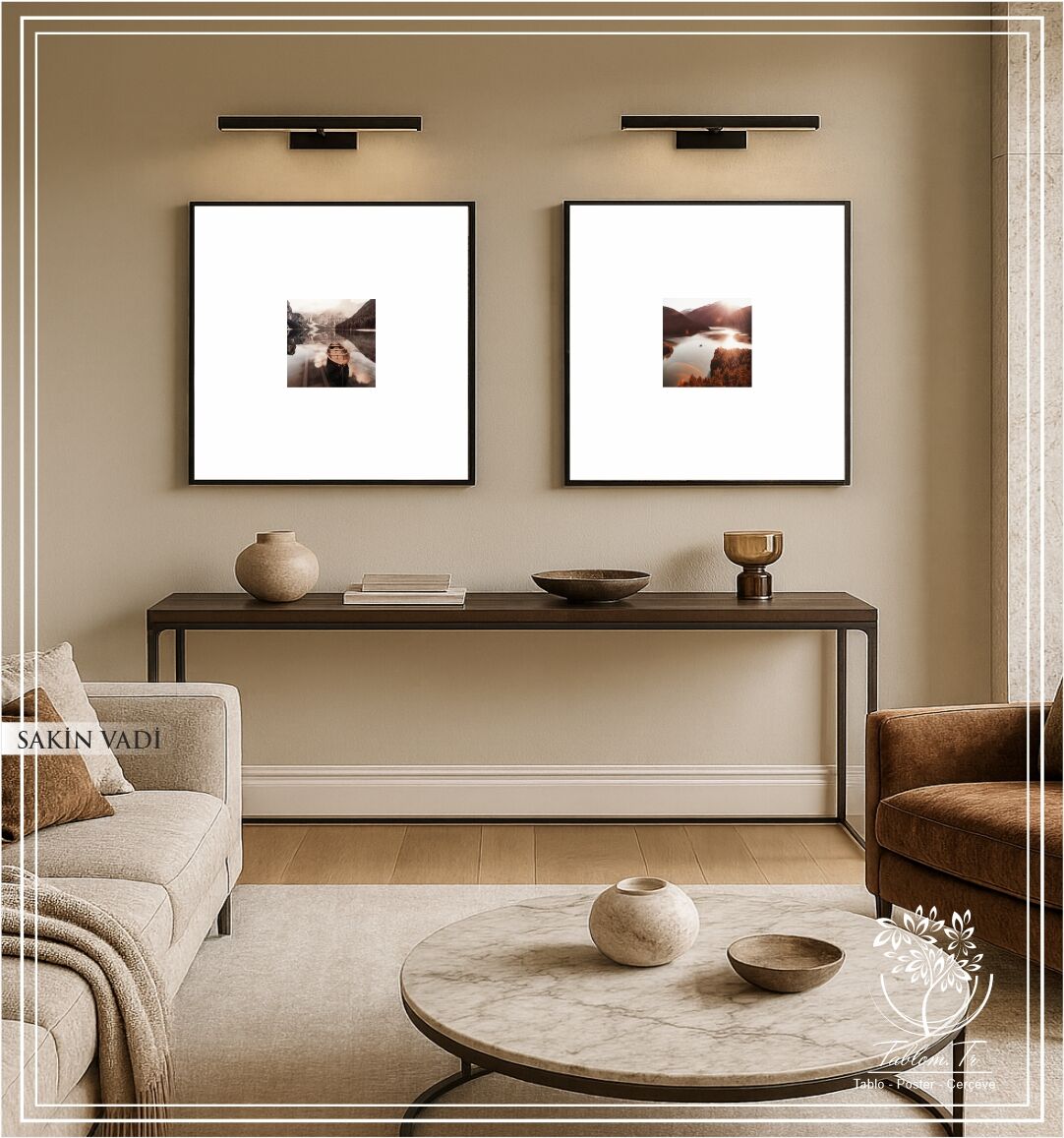 Metal Çerçeveli Gercek Camlı 2'li Tablo - Sakin Vadi