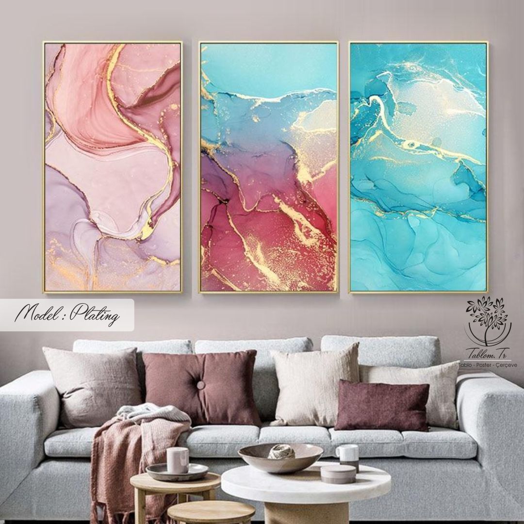Plating Üçlü Tablo Gümüş - 50x70 CM