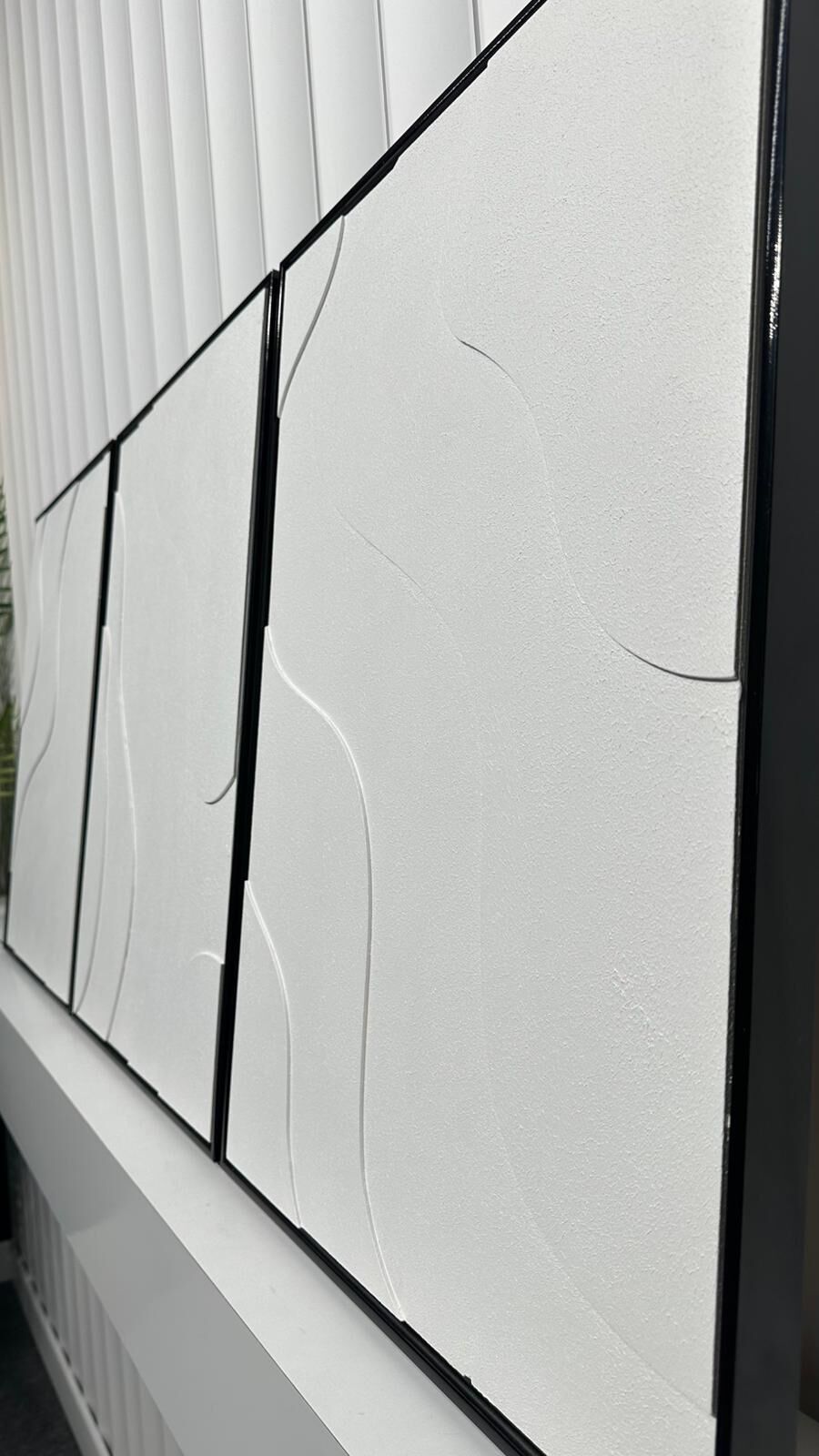 Metal Çerçeveli 3 Boyutlu Dokulu Üçlü Tablo - Dalga İzleri