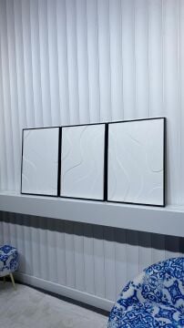 Metal Çerçeveli 3 Boyutlu Dokulu Üçlü Tablo - Dalga İzleri