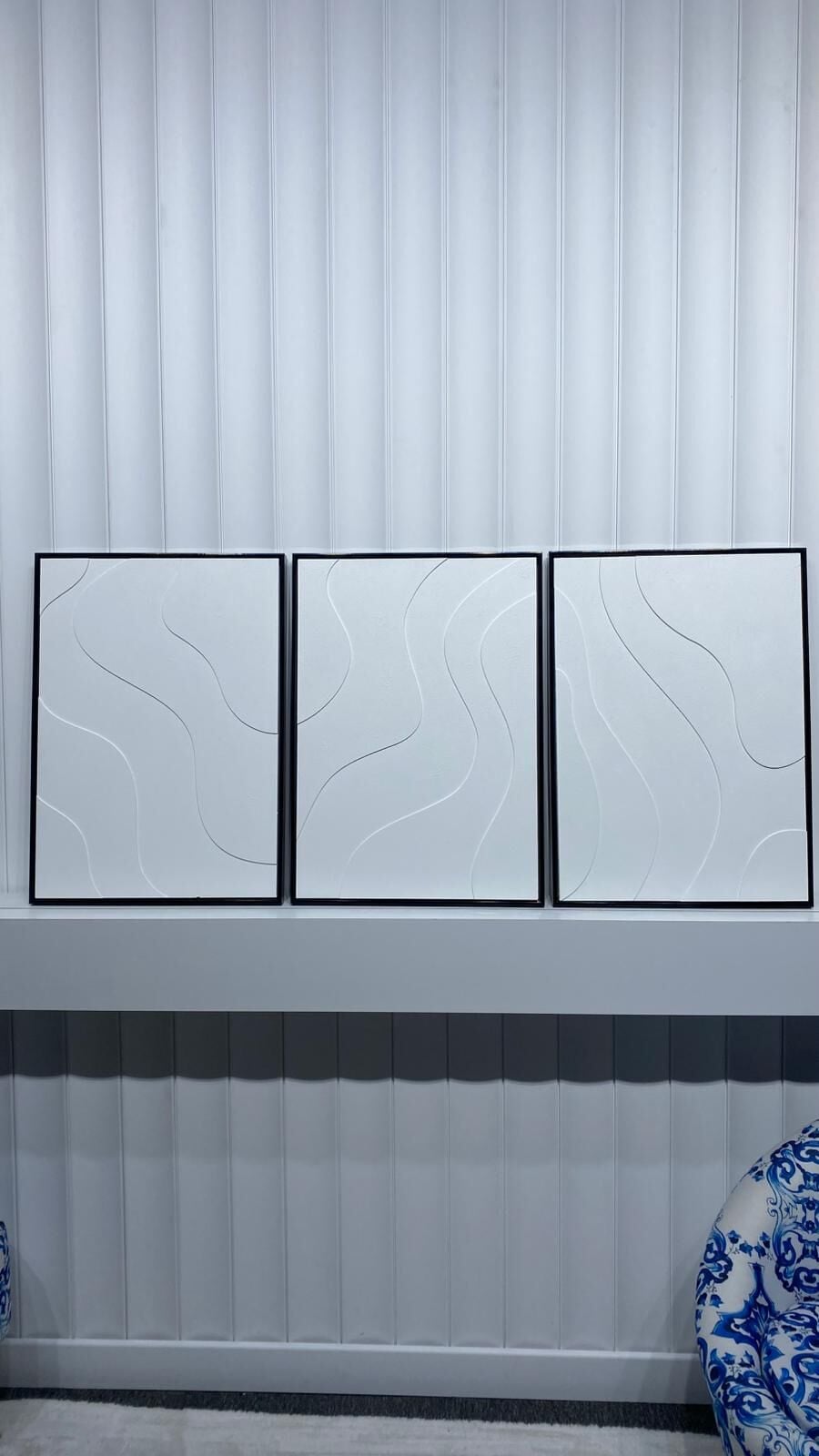 Metal Çerçeveli 3 Boyutlu Dokulu Üçlü Tablo - Dalga İzleri