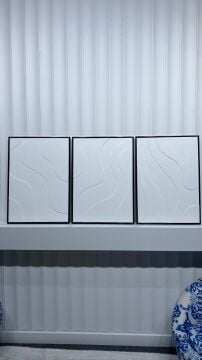 Metal Çerçeveli 3 Boyutlu Dokulu Üçlü Tablo - Dalga İzleri