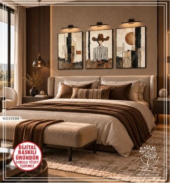 Dijital Baskılı Metal Çerçeveli Camlı Üçlü Dekoratif Tablo - Weston