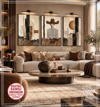 Dijital Baskılı Metal Çerçeveli Camlı Üçlü Dekoratif Tablo - Weston
