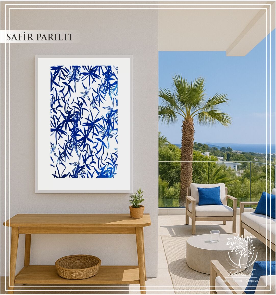 Dijital Baskılı Metal Çerçeceli Camlı Tekli Tablo -Safir Parıltı